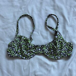 Kulani Kinis Black Bikini Top with Lime Green and White Floral Print